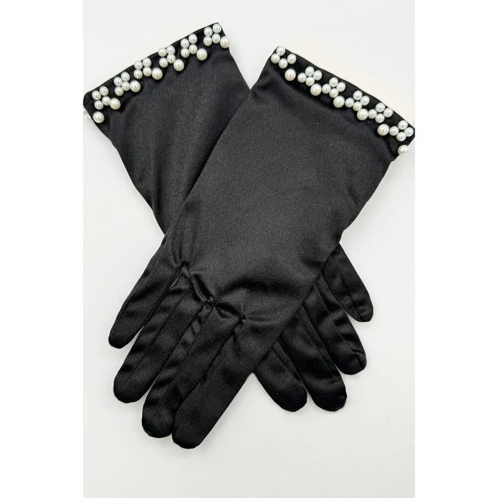 Women's Elegant Black Floral Short Lace Wrist Gloves Bridal Dinner Party Prom